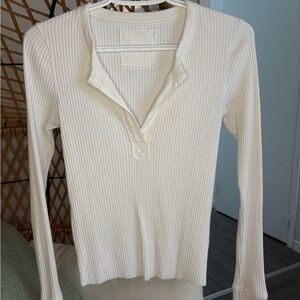 Aerie Cream Ribbed Long Sleeve Top